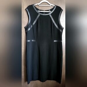 EUC! Lafayette 148 New York Leather Trim Black Sheath Dress 🖤